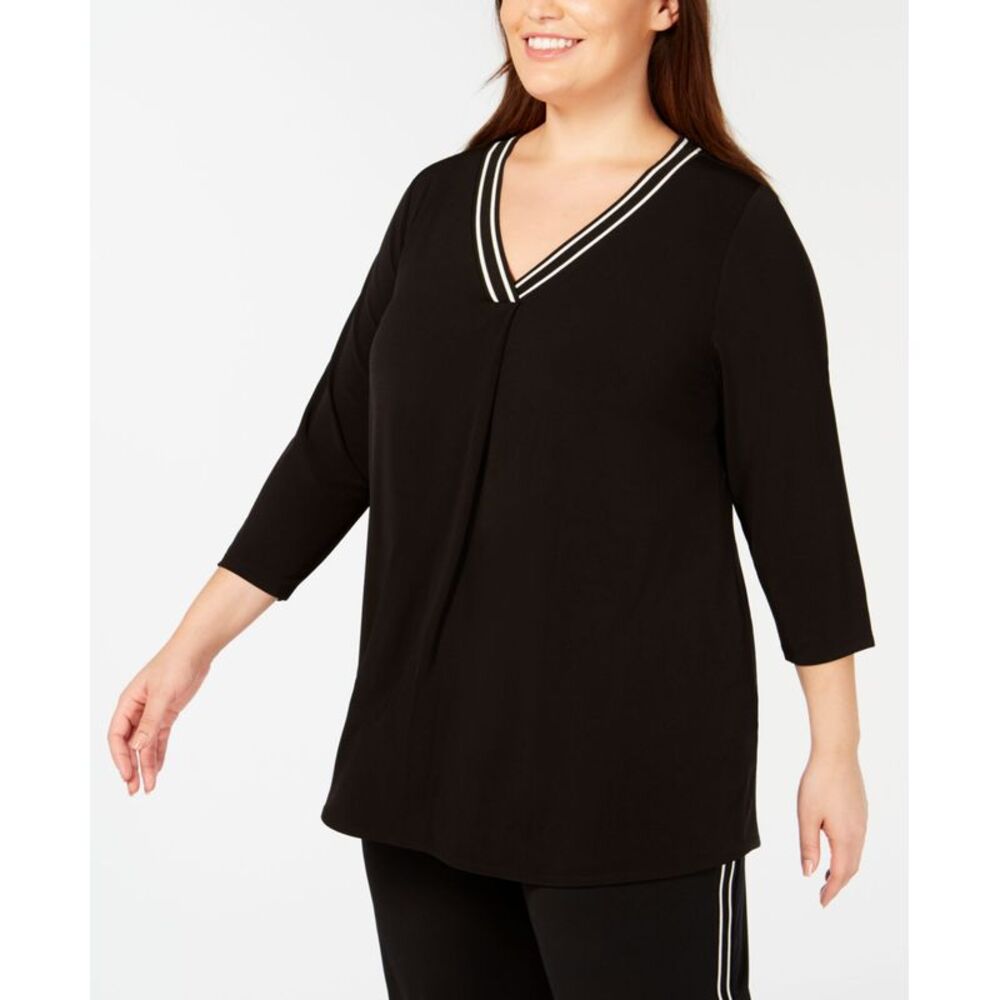 Alfani Plus Size Striped Sweater Trim Top